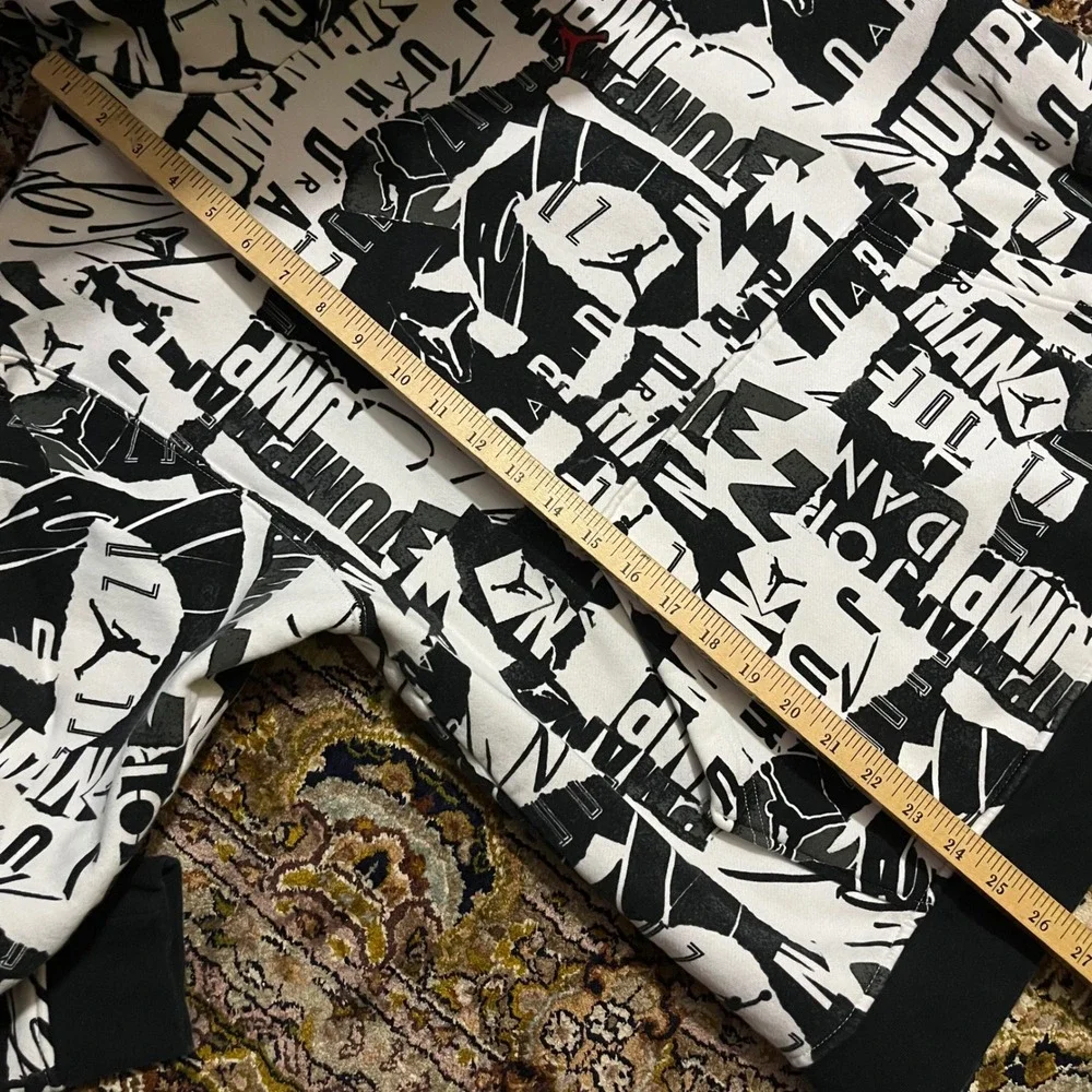 Jordan Jumpman Essentials All Over Print Hoodie Black White Graphic Mens Large